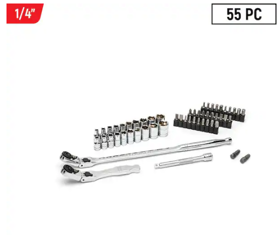 SAE/Metric Slim Flex-Head Ratchet and Socket Mechanics Tool Set