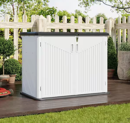 White Outdoor Waterproof Resin Deck Box With Floor