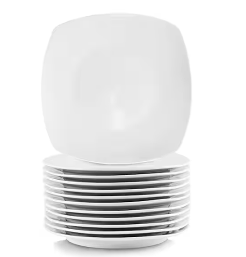 12-Piece Square Porcelain Large Dinner Plates in White