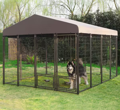 Outdoor Large Dog Kennel Pet Playpen with Rotating Feeding Door