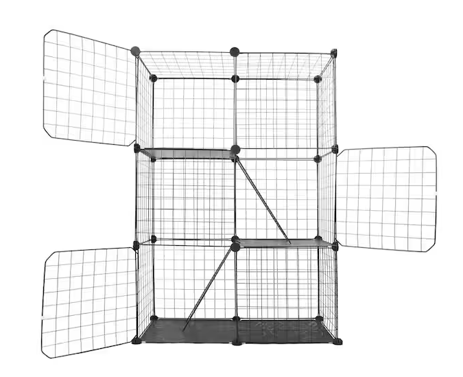 Large 3 Tier Cat Metal Fence Detachable Crate Kennel