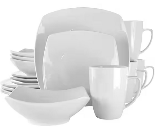 16-Piece Hayes White Square Porcelain Dinnerware Set