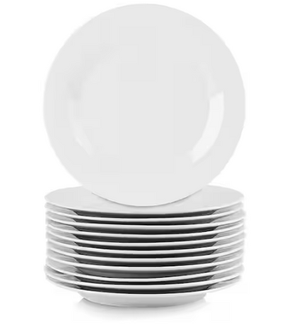 12-Piece Round Porcelain Salad Plate Set in White