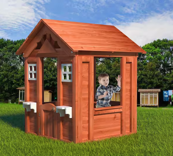 Outdoor Wooden Kids Playhouse with Windows