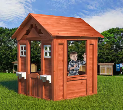 Outdoor Wooden Kids Playhouse with Windows