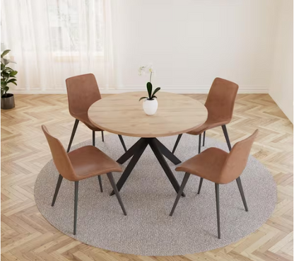 5-Piece (Set of 4) Brown Chairs and Round MDF Dining Table Set