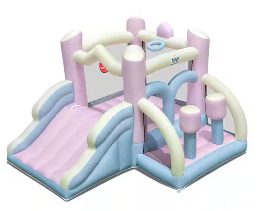 Macron Pastel Bounce House with Slide Basketball Hoop