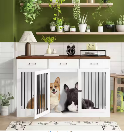 Decorative Large Dog House Furniture Dog Cage with 3-Drawers