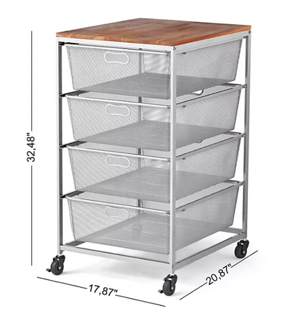 4-Drawer Organizer With Acacia Wood Top, Silver Grey