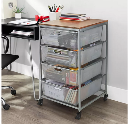 4-Drawer Organizer With Acacia Wood Top, Silver Grey