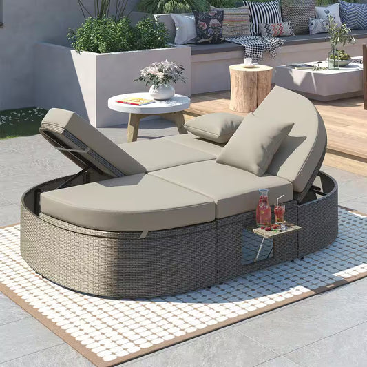 2-Person Gray Wicker Outdoor Chaise Lounge