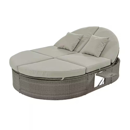 2-Person Gray Wicker Outdoor Chaise Lounge