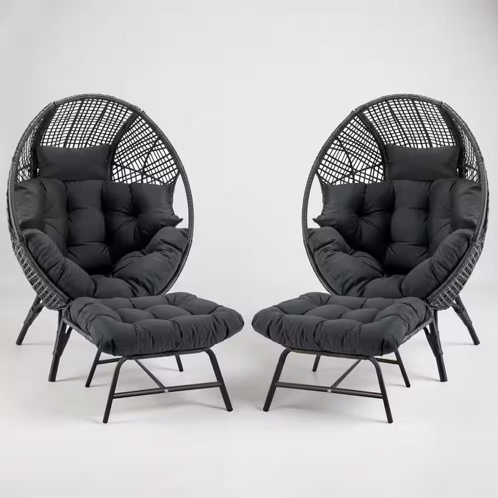 Indoor Outdoor Wicker Egg Lounge Chair with Ottoman