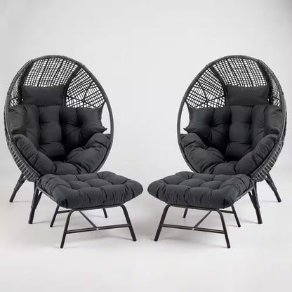 Indoor Outdoor Wicker Egg Lounge Chair with Ottoman