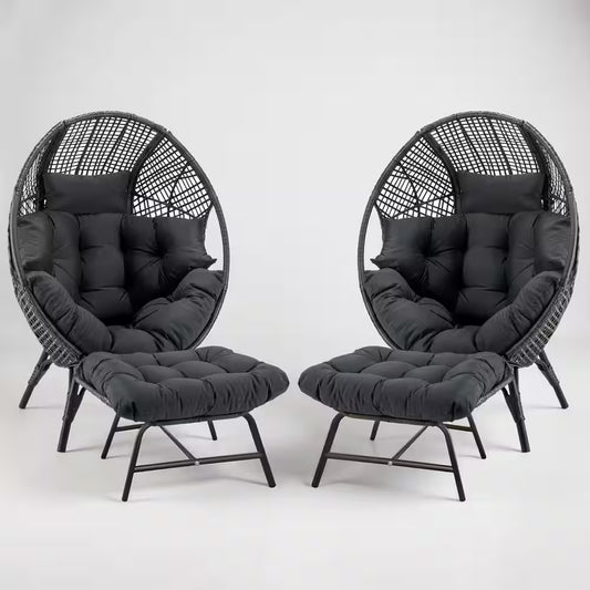 Indoor Outdoor Wicker Egg Lounge Chair with Ottoman
