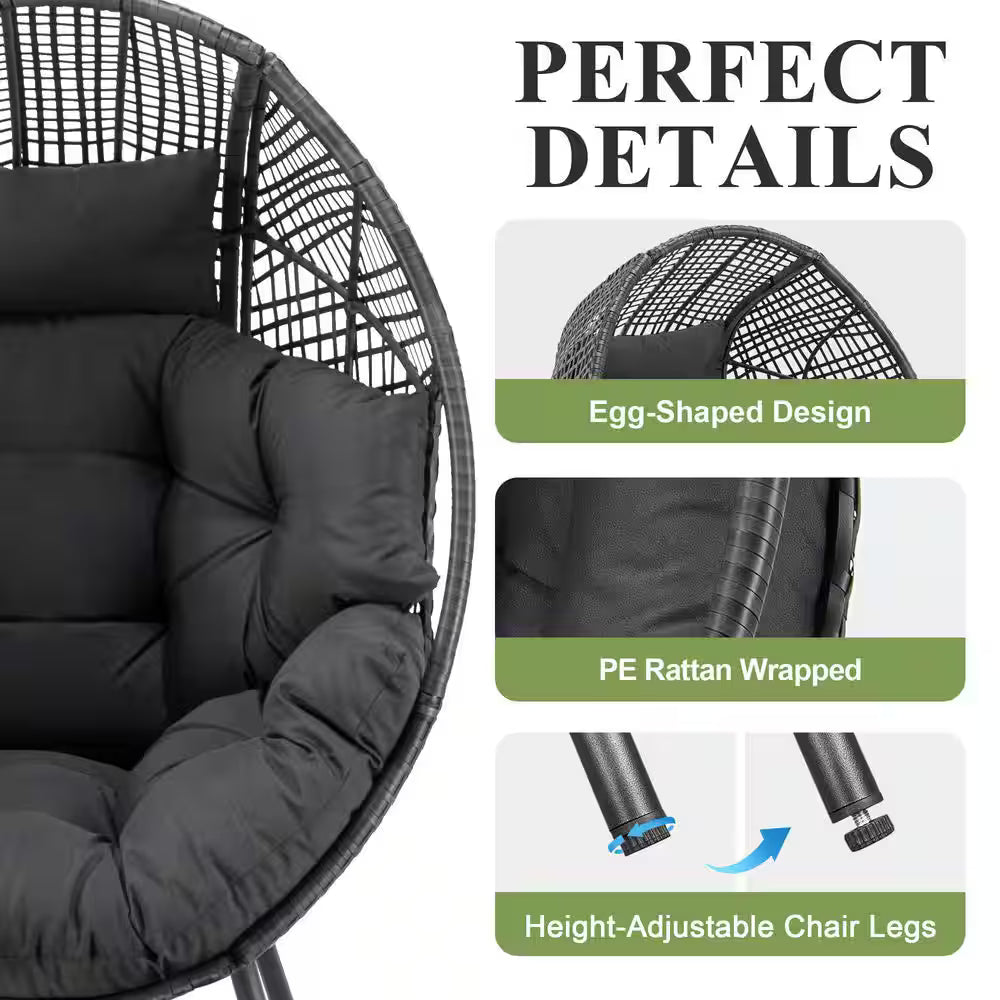 Indoor Outdoor Wicker Egg Lounge Chair with Ottoman