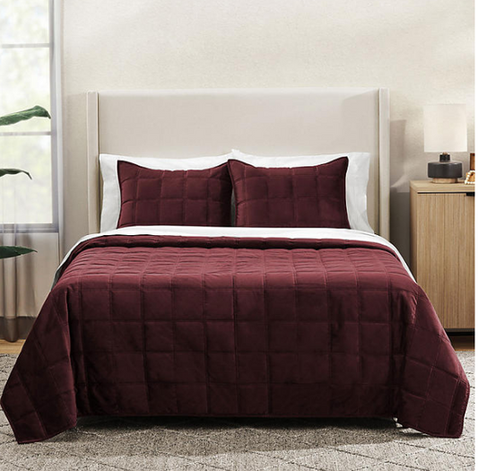 3-Piece Velvet Box Quilt Set, Assorted Colors and Sizes