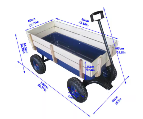 Steel Cargo Wagon with Removable Side Children Kids' Pull-Along Wagons Garden Cart Blue - 3 cu.ft.